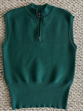 Uniqlo Dark Green Sleeveless Half-Zip Knit Sweater Vest